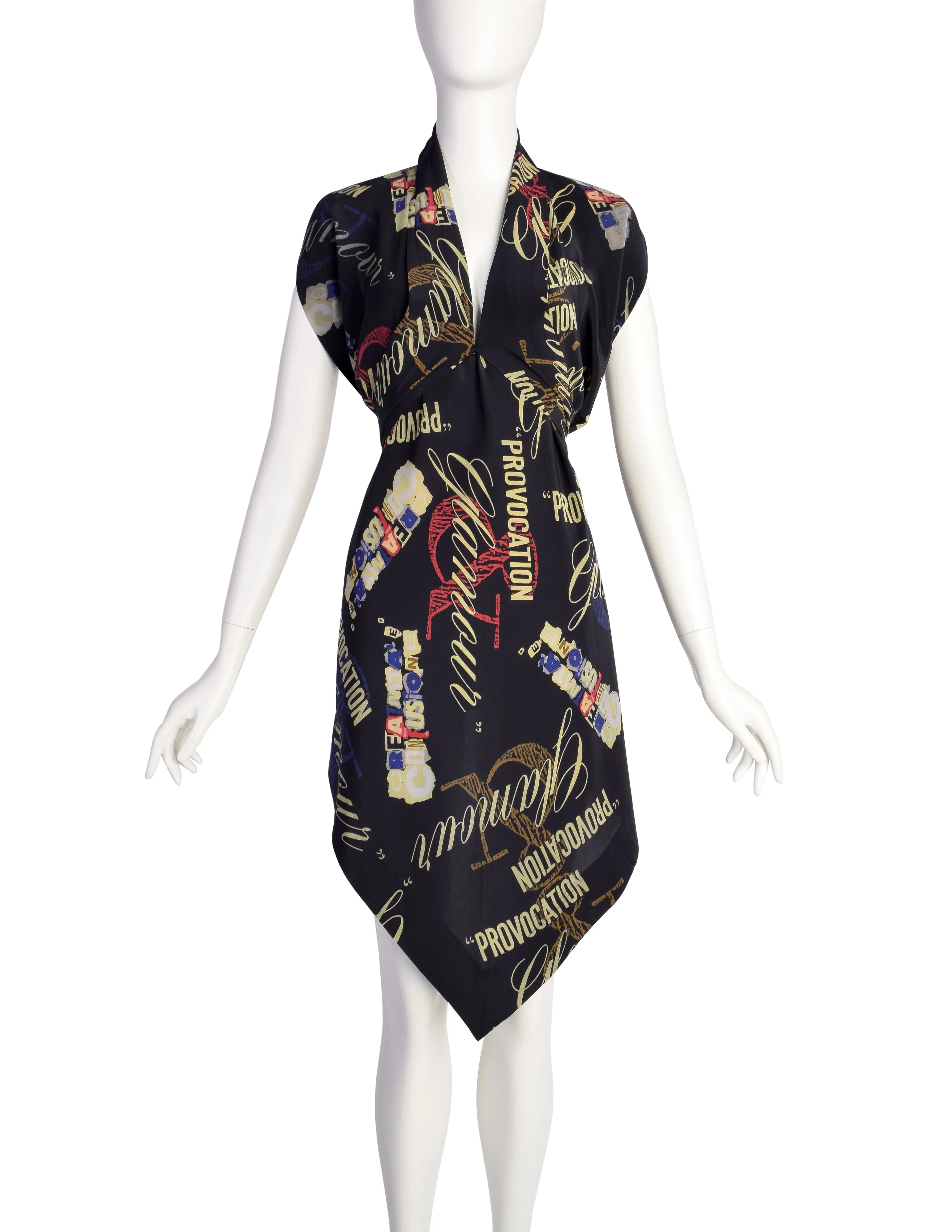 Moschino Vintage Provocation and Glamour Black Graphic Print Silk Scarf Top