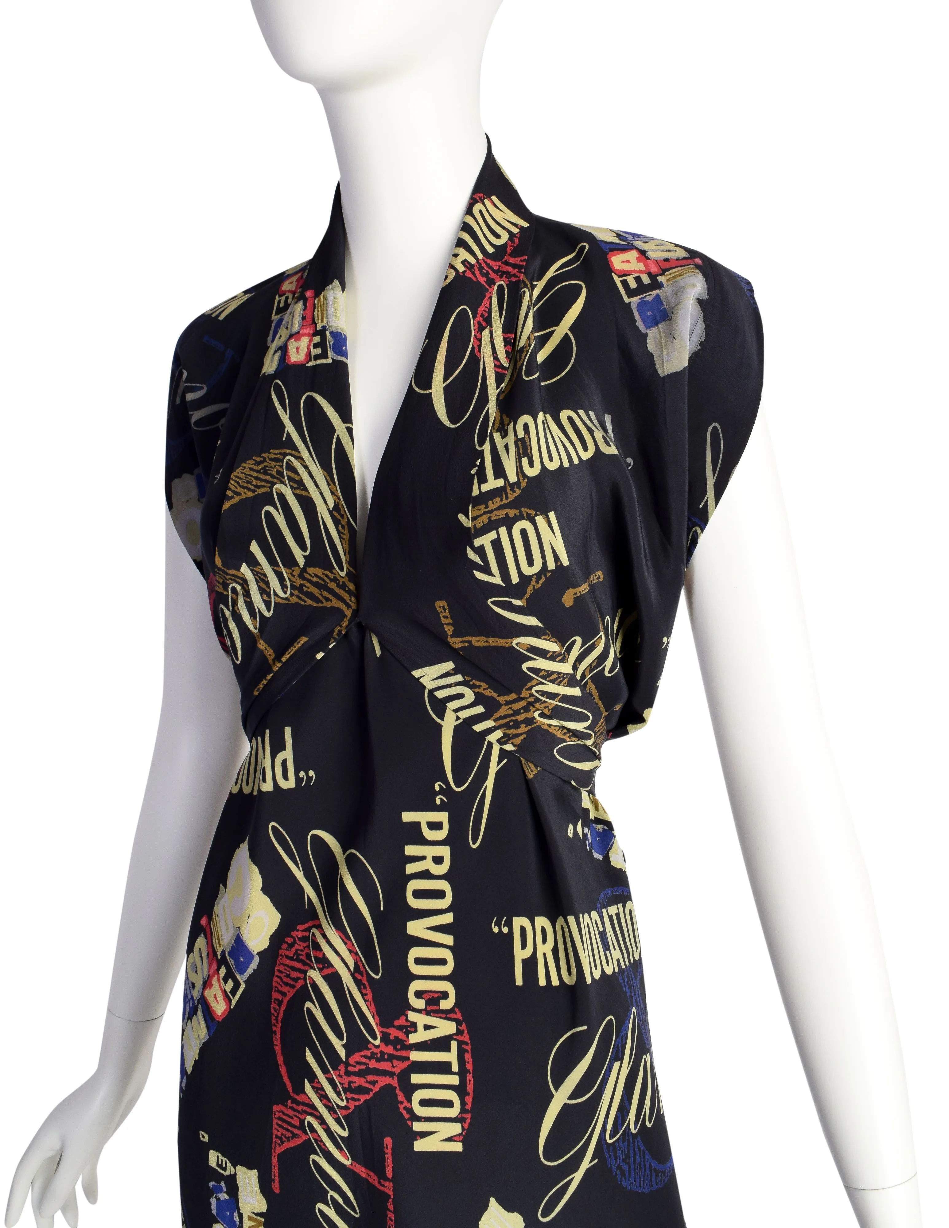 Moschino Vintage Provocation and Glamour Black Graphic Print Silk Scarf Top