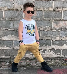 Mustard Cargo Pocket Harem Pants unisex kids