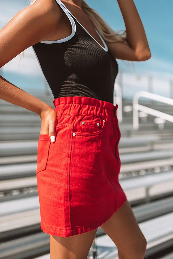 My Alma Mater Denim Skirt In Red