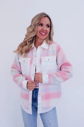 Mystic Metallic Plaid  Shacket - Pink