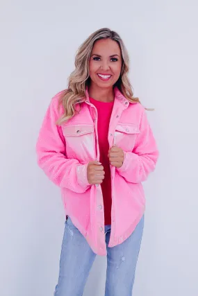 Mystic Metallic Sherpa  Shacket - Pink