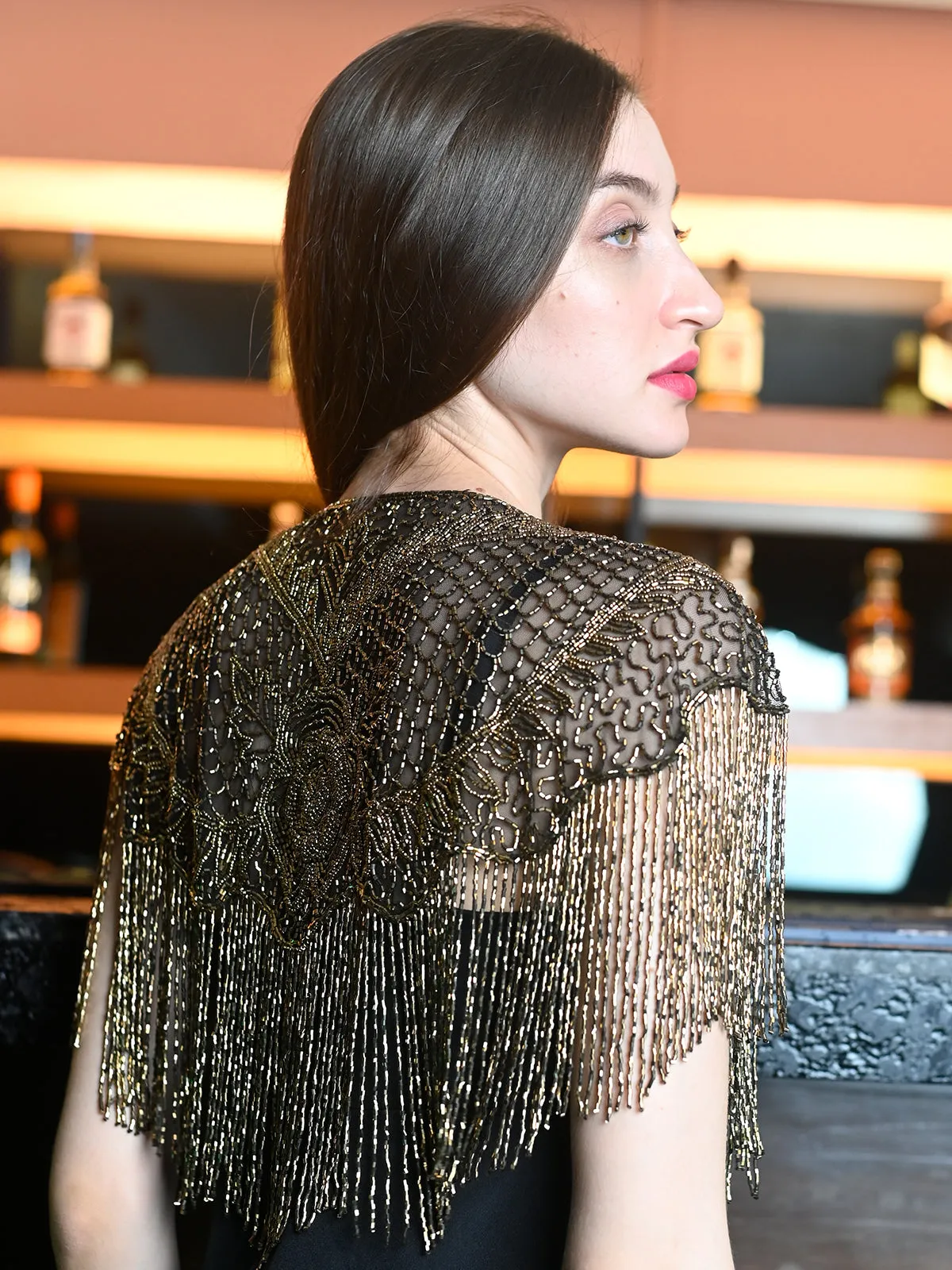 Odette Black And Gold Net Embroidered Cape For Women