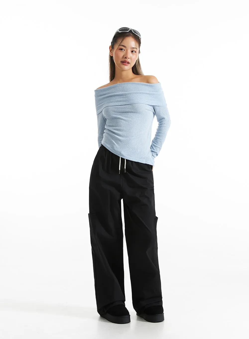 Off-Shoulder Ribbed Top CO313