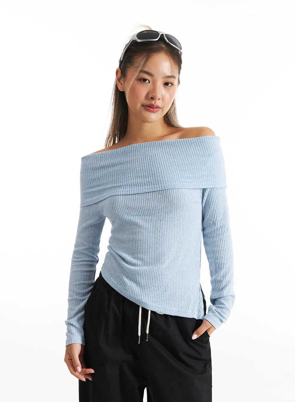 Off-Shoulder Ribbed Top CO313