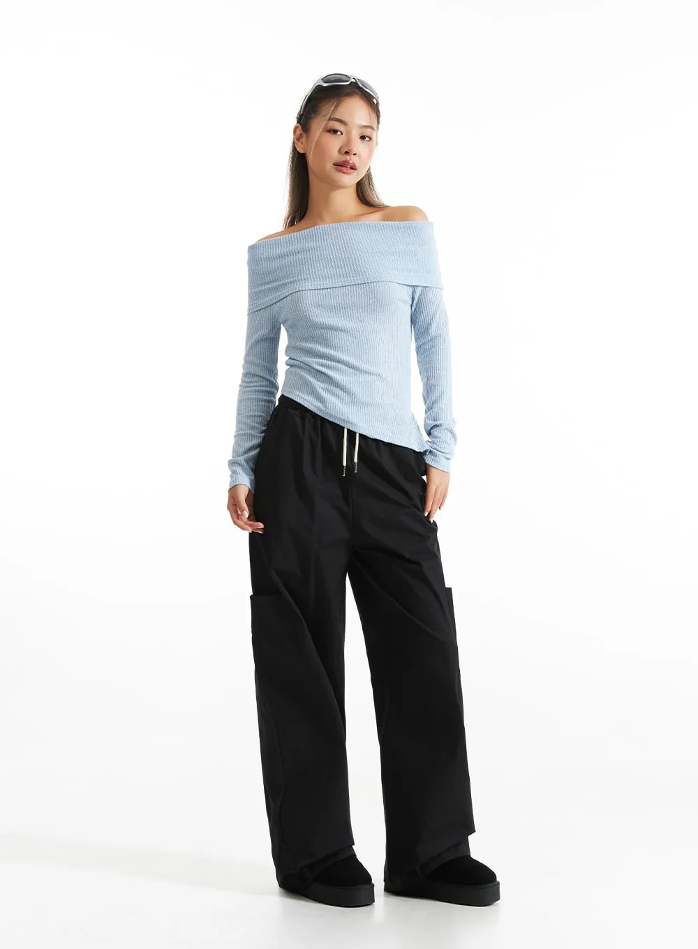 Off-Shoulder Ribbed Top CO313