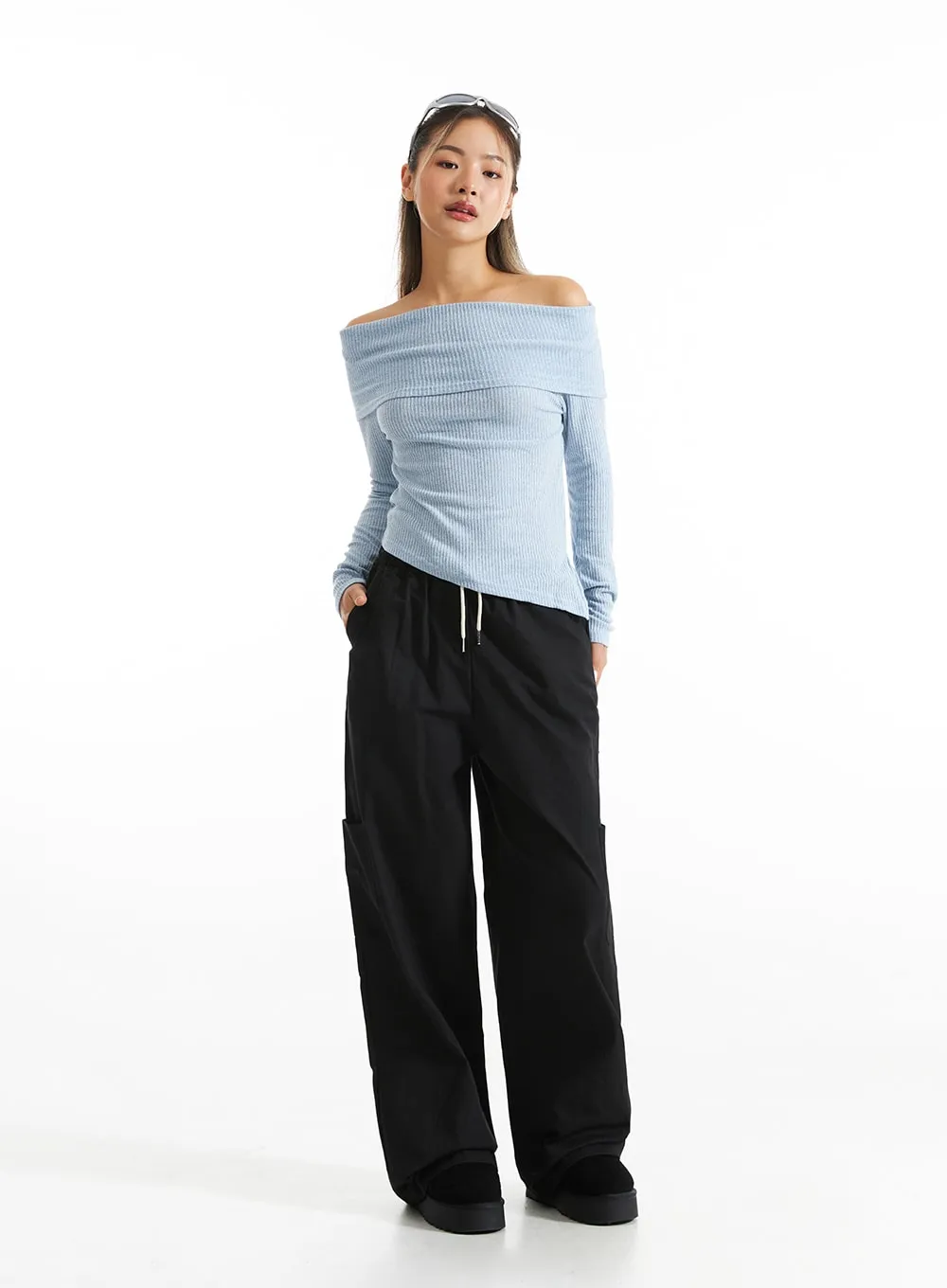 Off-Shoulder Ribbed Top CO313