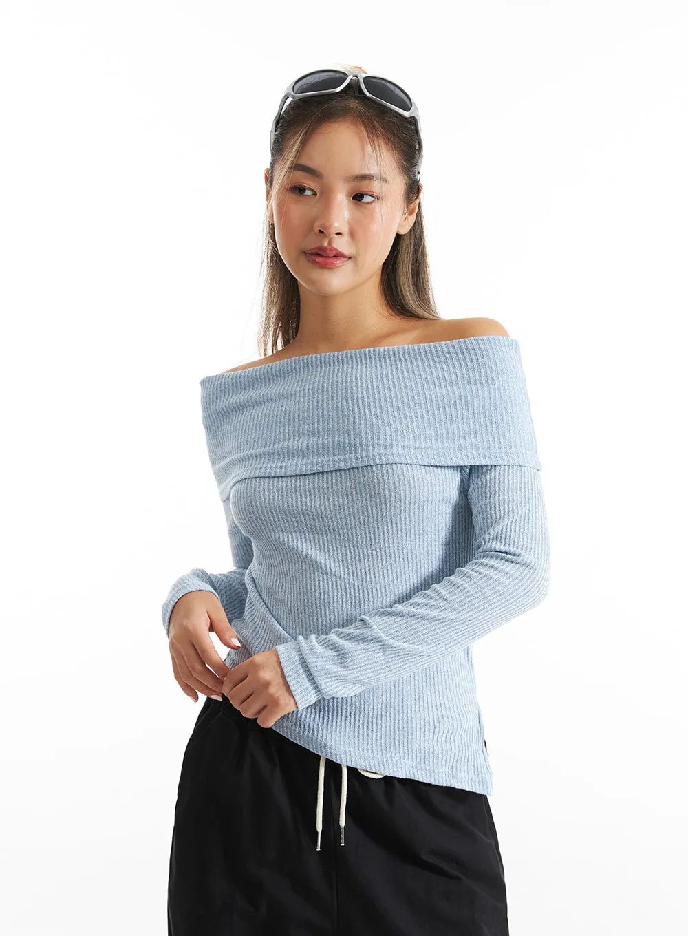 Off-Shoulder Ribbed Top CO313