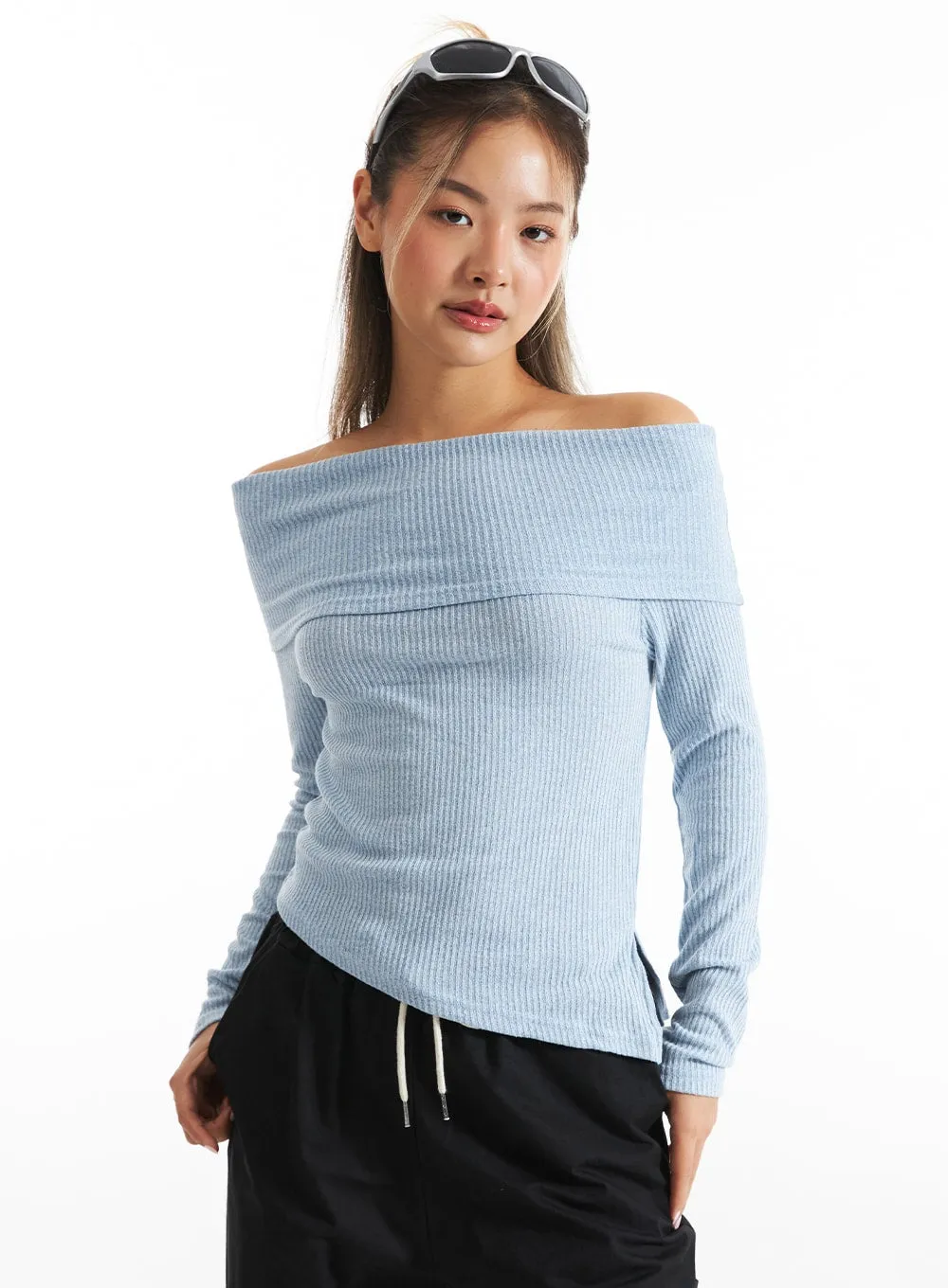 Off-Shoulder Ribbed Top CO313