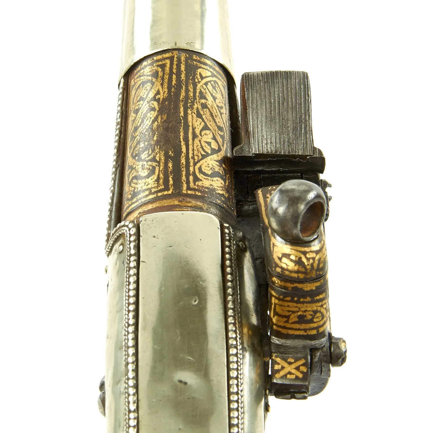 Original 18th Century Cossack Silver-mounted Miquelet Ball Butt Pistol with Gold Inlay c.1760-1800