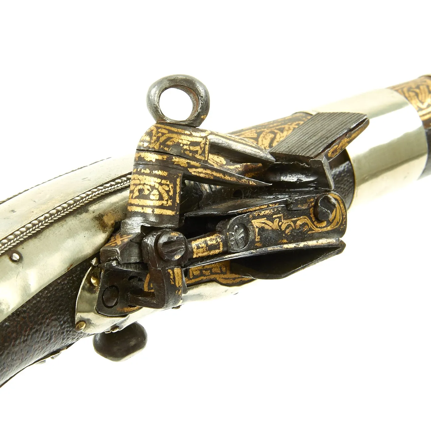 Original 18th Century Cossack Silver-mounted Miquelet Ball Butt Pistol with Gold Inlay c.1760-1800