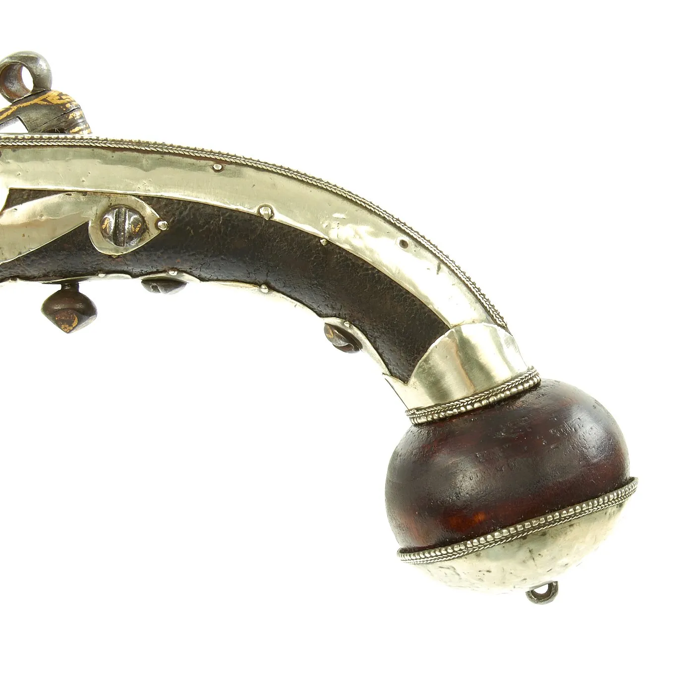 Original 18th Century Cossack Silver-mounted Miquelet Ball Butt Pistol with Gold Inlay c.1760-1800