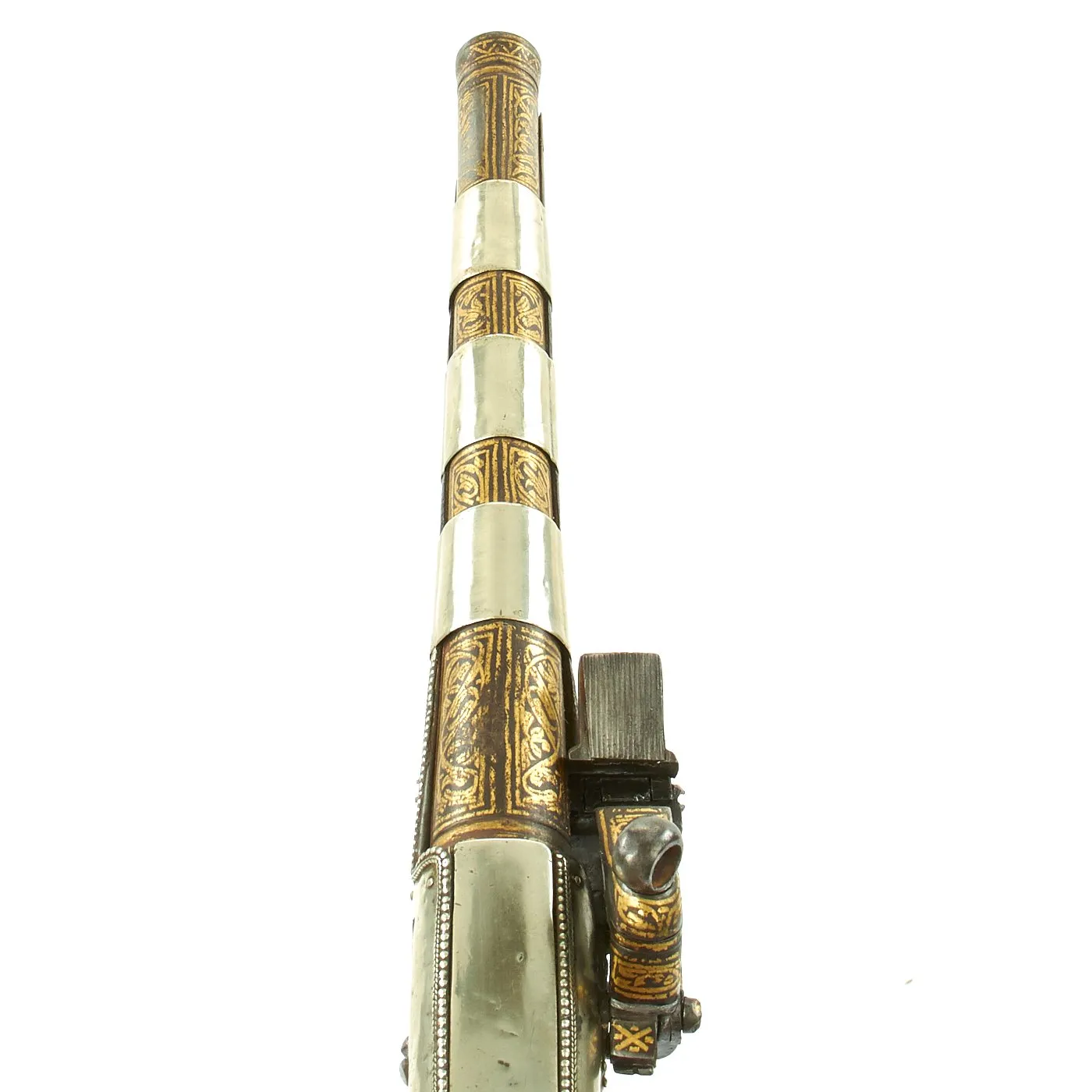 Original 18th Century Cossack Silver-mounted Miquelet Ball Butt Pistol with Gold Inlay c.1760-1800