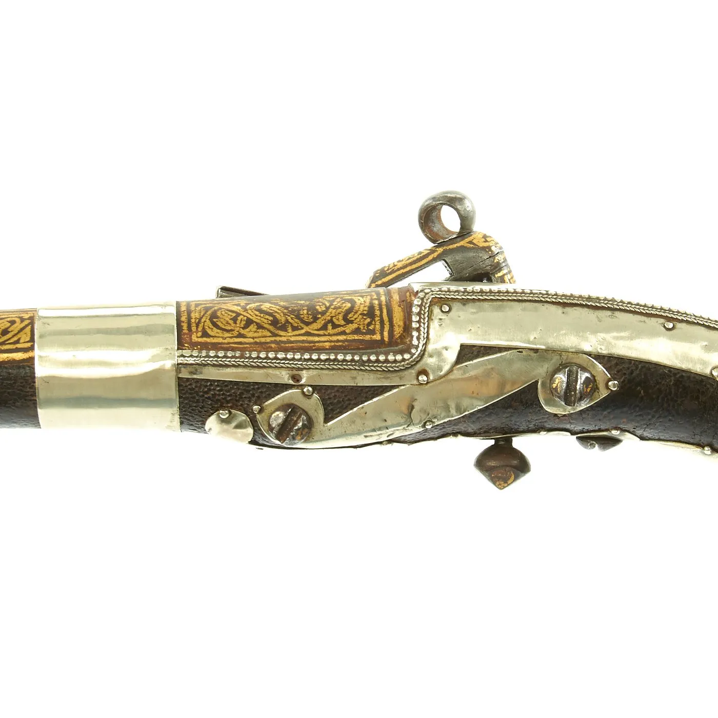 Original 18th Century Cossack Silver-mounted Miquelet Ball Butt Pistol with Gold Inlay c.1760-1800