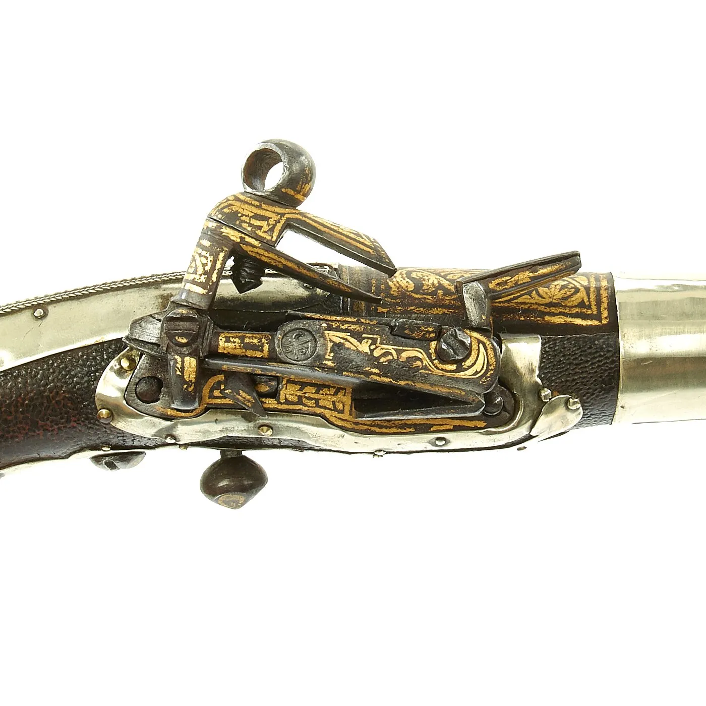 Original 18th Century Cossack Silver-mounted Miquelet Ball Butt Pistol with Gold Inlay c.1760-1800