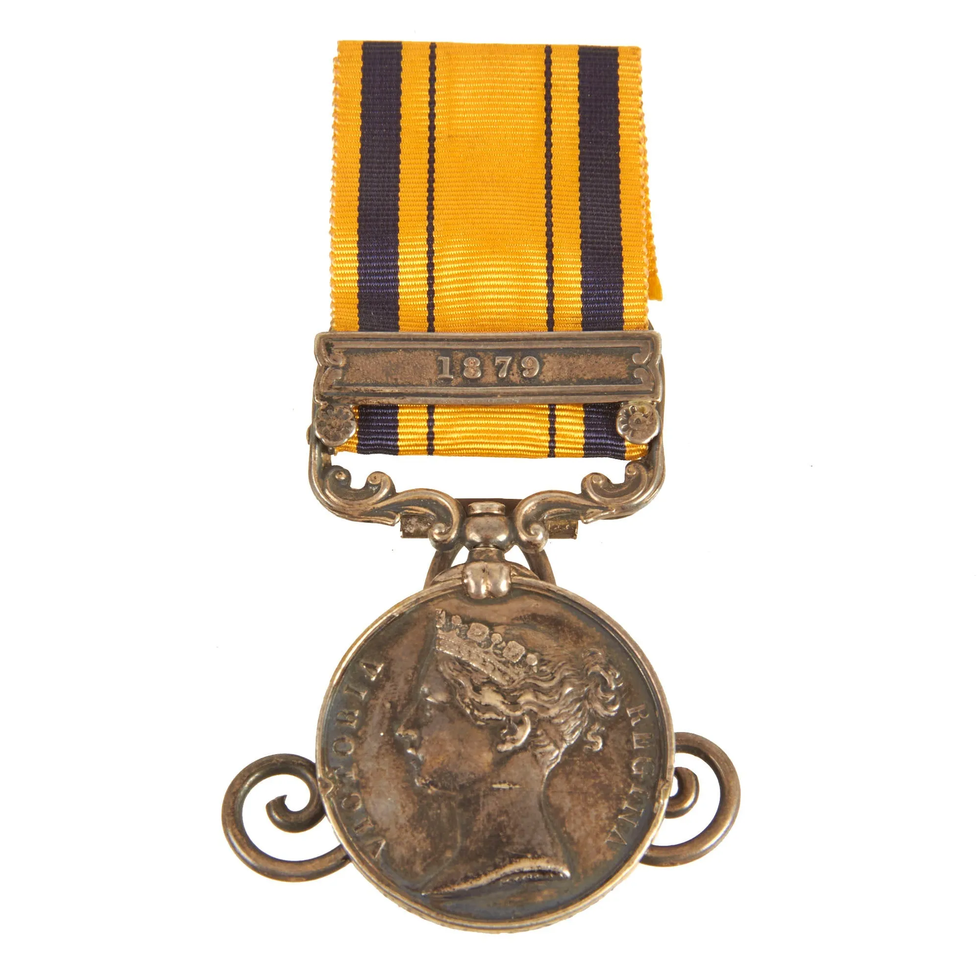 Original British Anglo-Zulu War Rim Engraved  South Africa Medal with 1879 Clasp Named to Trooper W.J.E. Bawtree, Natal Mounted Police