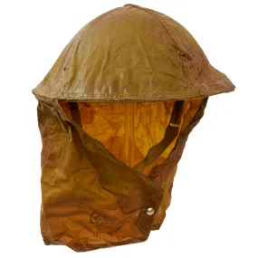 Original British WWII 1943 Brodie MkII Helmet with Extremely Scarce 1942 Camouflage Gas Cape - Size 7⅛