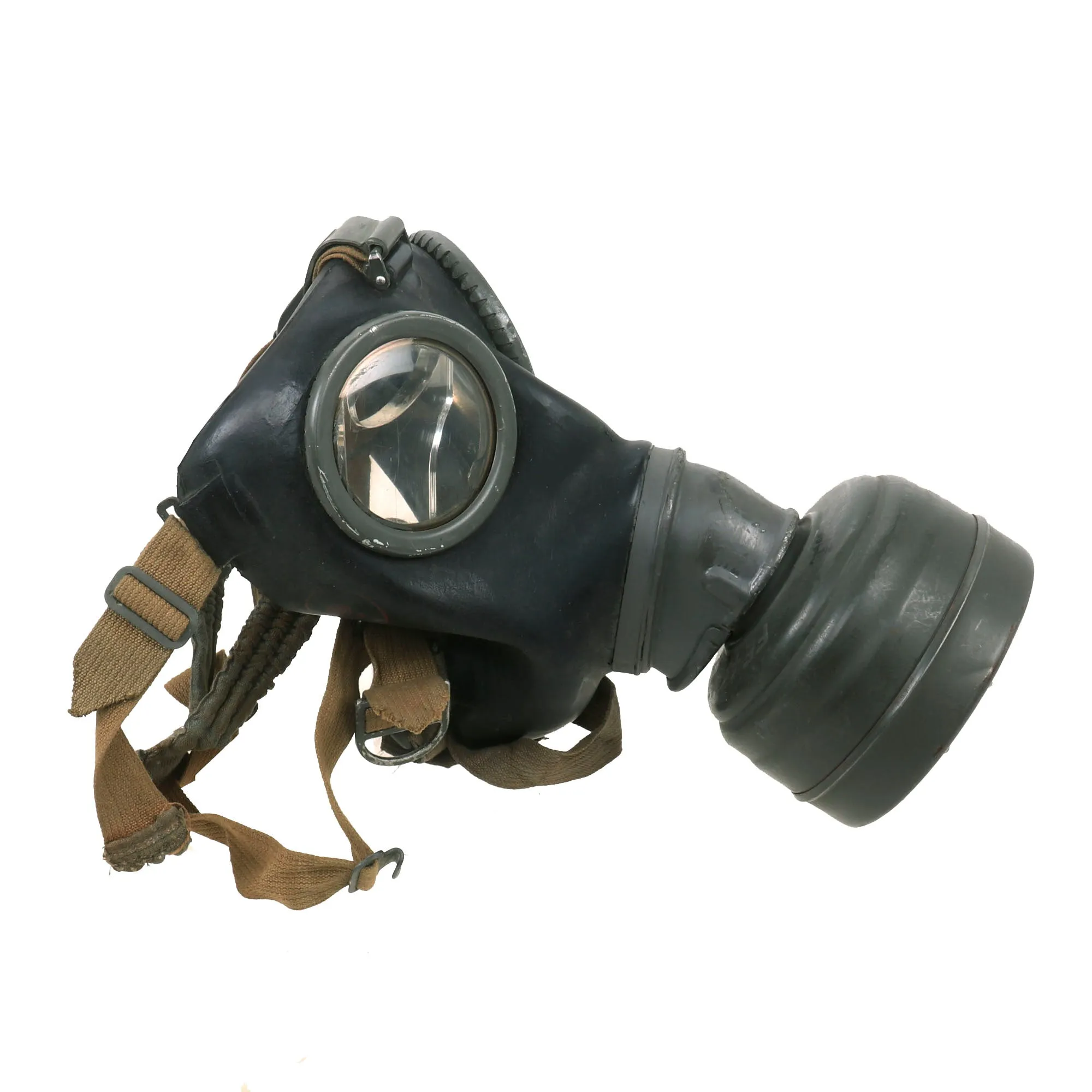 Original German WWII M38 Gas Mask With FE 41 Filter and Canister with Gas Cape Bag - Dated 1942 & 1944