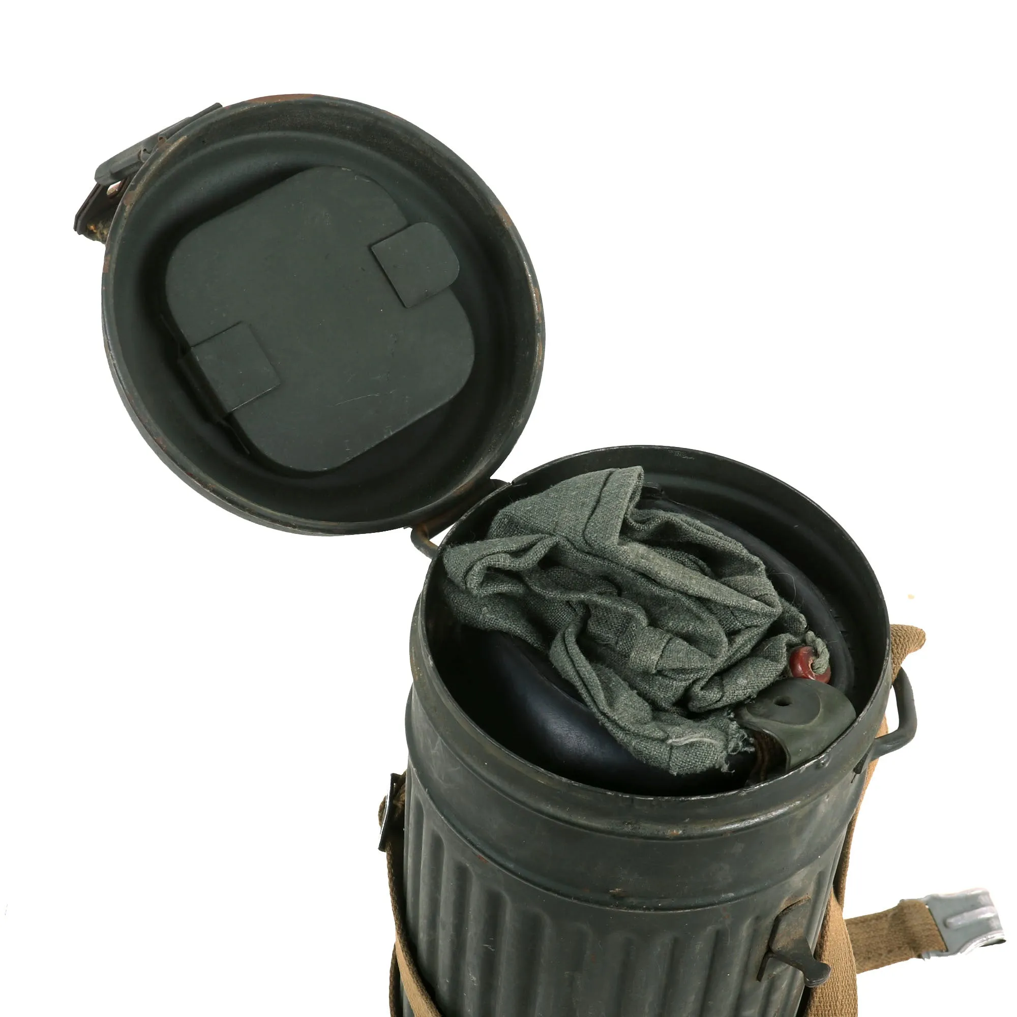 Original German WWII M38 Gas Mask With FE 41 Filter and Canister with Gas Cape Bag - Dated 1942 & 1944