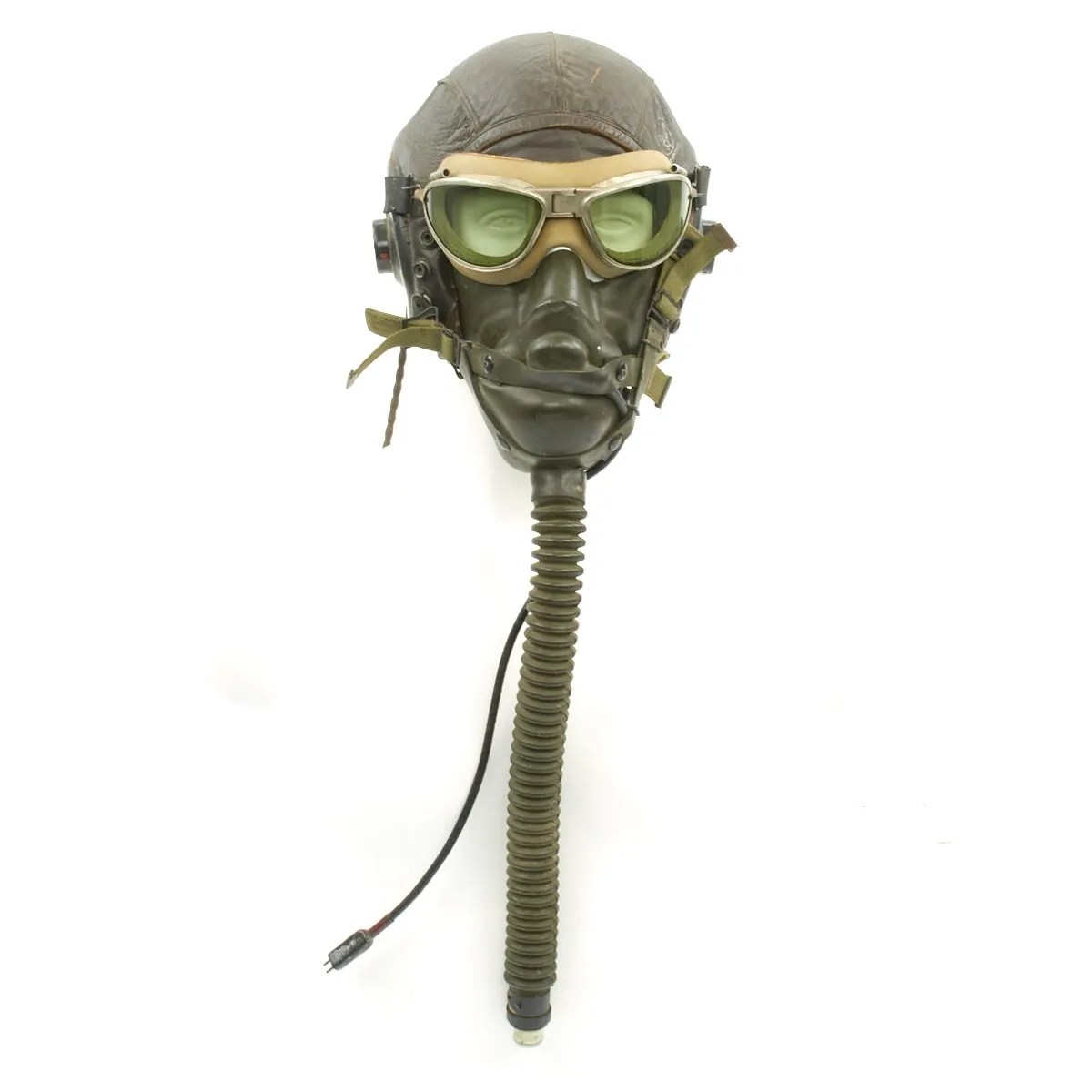 Original U.S. WWII Army Air Force Aviator Flight Helmet Set - AN6530 Green Goggles, A-14 Mask, A-11 Helmet