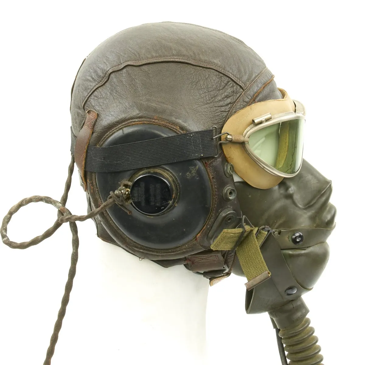 Original U.S. WWII Army Air Force Aviator Flight Helmet Set - AN6530 Green Goggles, A-14 Mask, A-11 Helmet