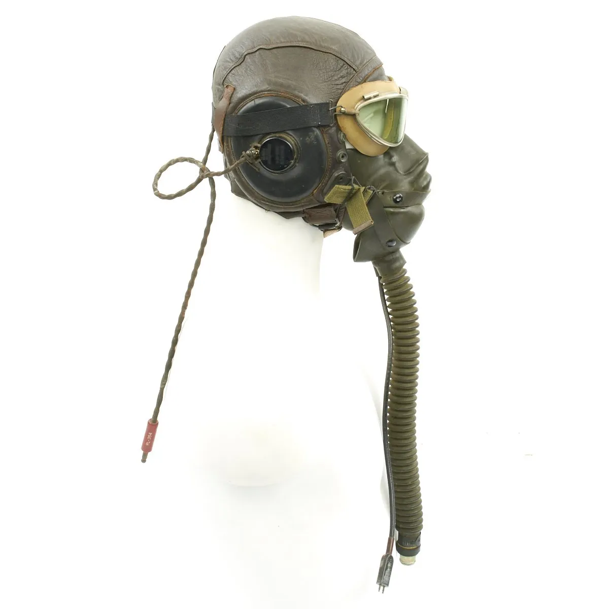 Original U.S. WWII Army Air Force Aviator Flight Helmet Set - AN6530 Green Goggles, A-14 Mask, A-11 Helmet