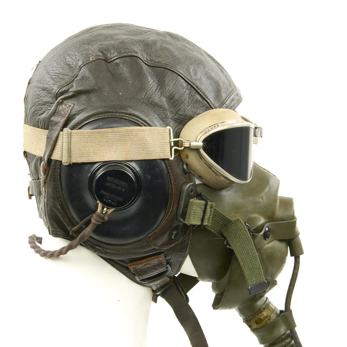 Original U.S. WWII Army Air Force Aviator Flight Helmet Set - AO Blue Goggles, A-14 Mask, A-11 Helmet