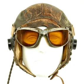 Original U.S. WWII Army Air Force Aviator Flight Helmet Set - AO Goggles, A-11 Helmet, Avionics