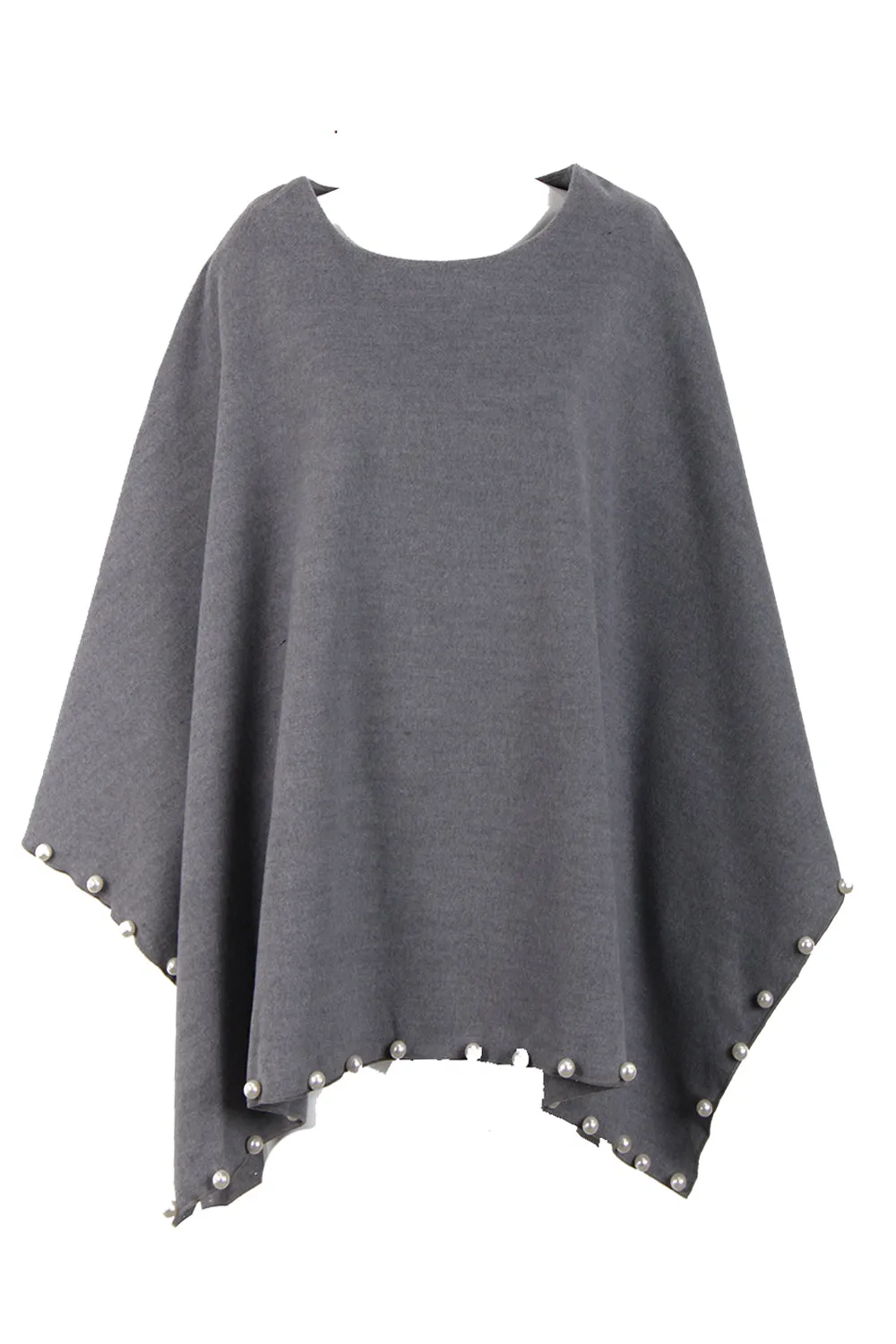 Oversized Felt Pull Over Poncho with Pearl Detail