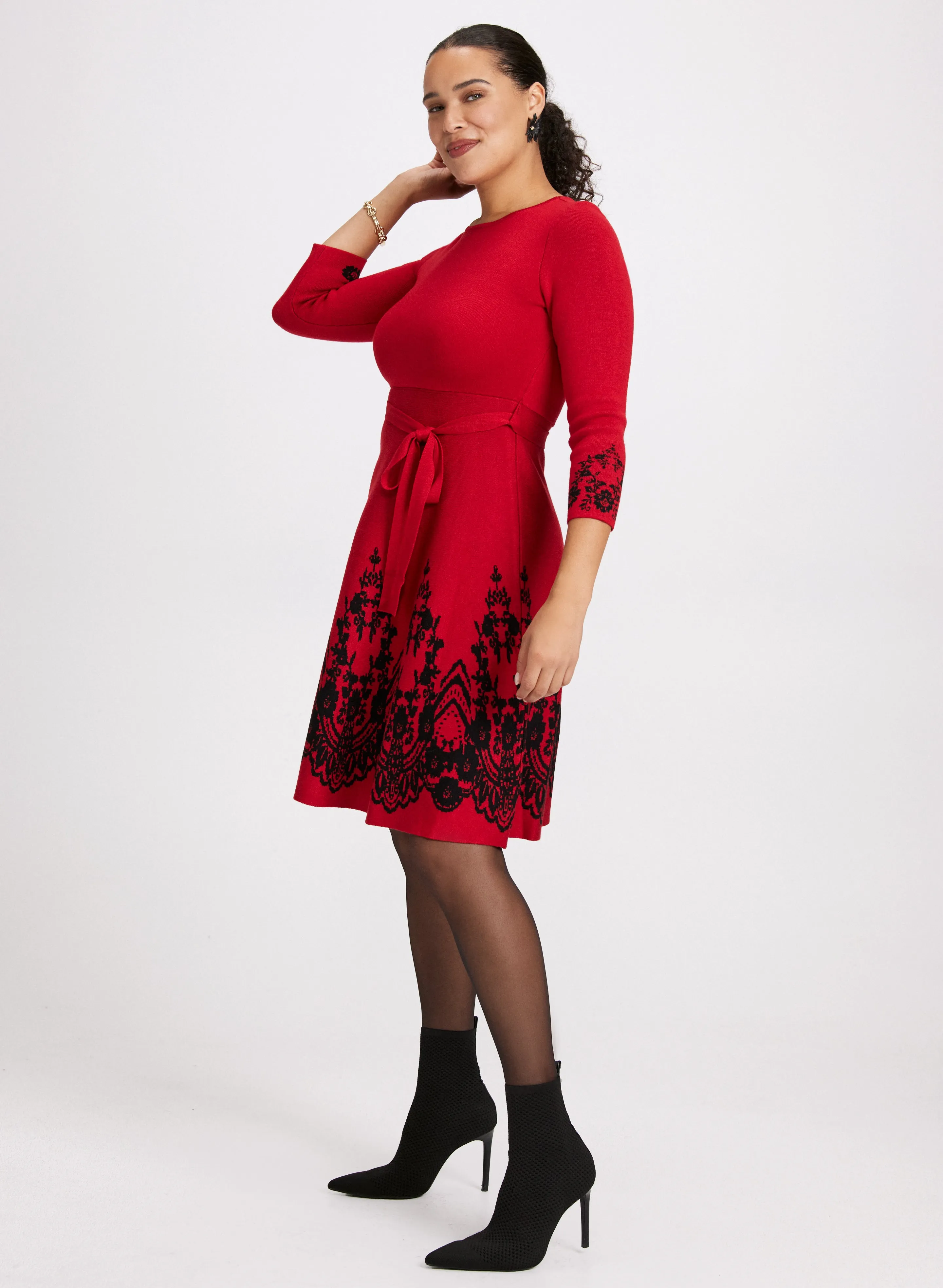 Paisley Placement Print Knit Dress