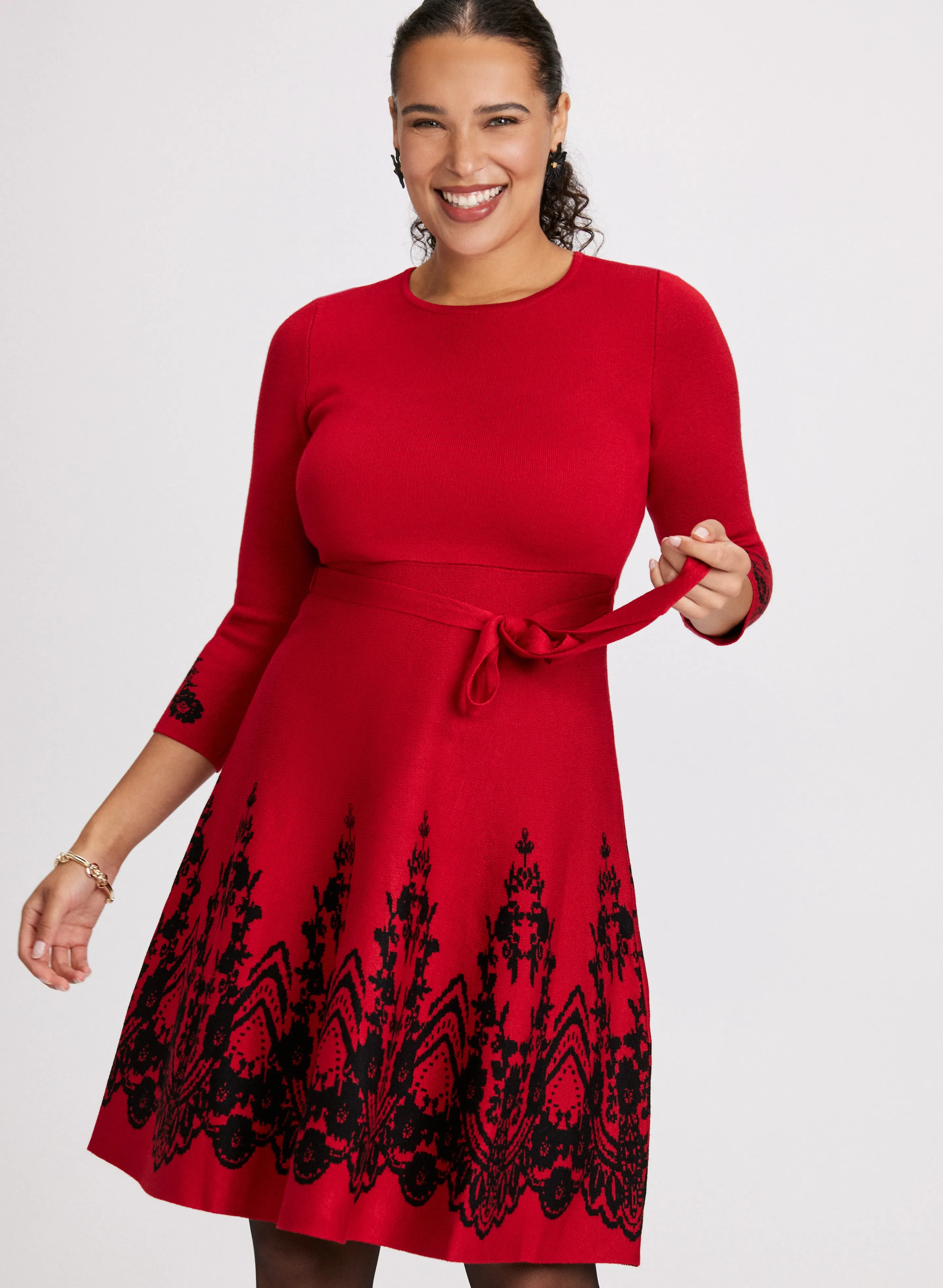 Paisley Placement Print Knit Dress