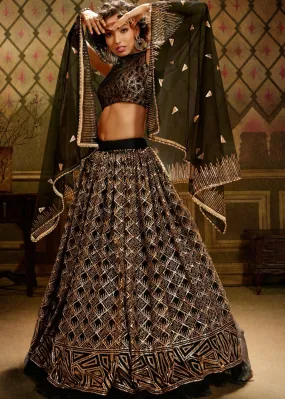 Pebble Black Soft Net Designer Lehenga Choli with overall Sequins work