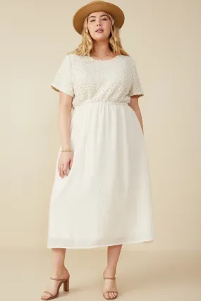 Plus Crochet Mix Media Midi Dress 8553 in Ivory