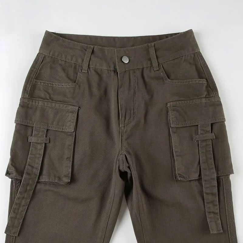 Pocket buckle button denim cargo pant