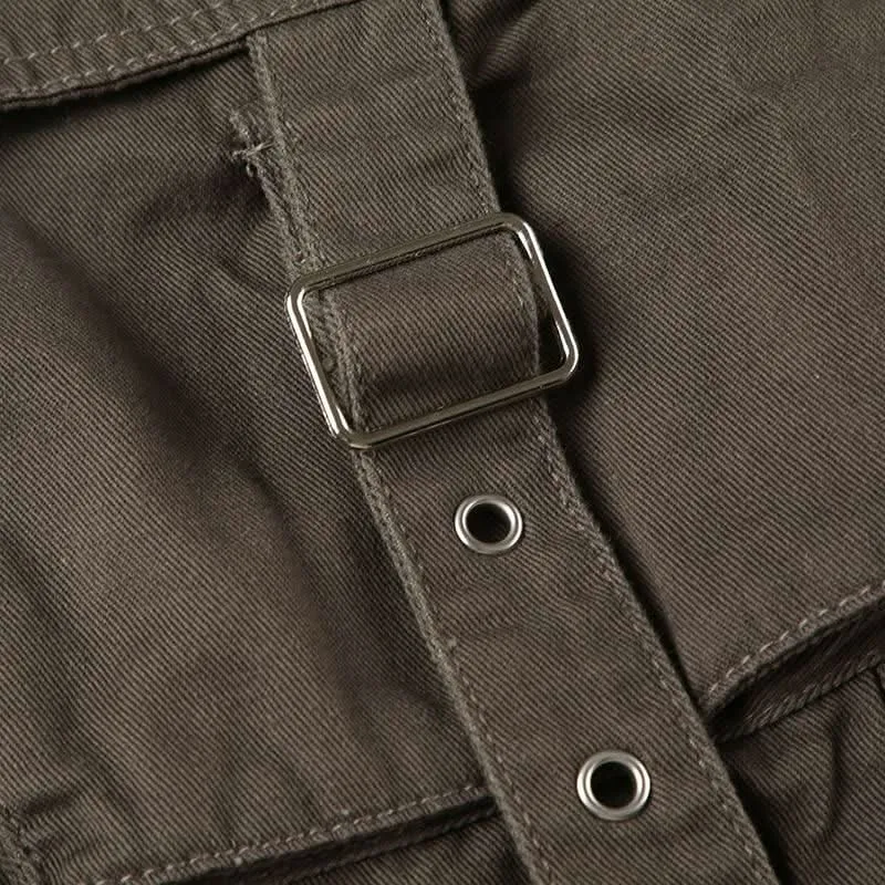 Pocket buckle button denim cargo pant