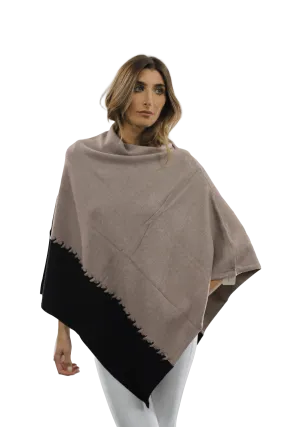 Poncho with Two Tone Detail - Black/Oatmeal