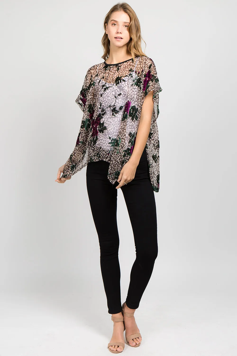 PP-8072 leopard & floral burnout poncho