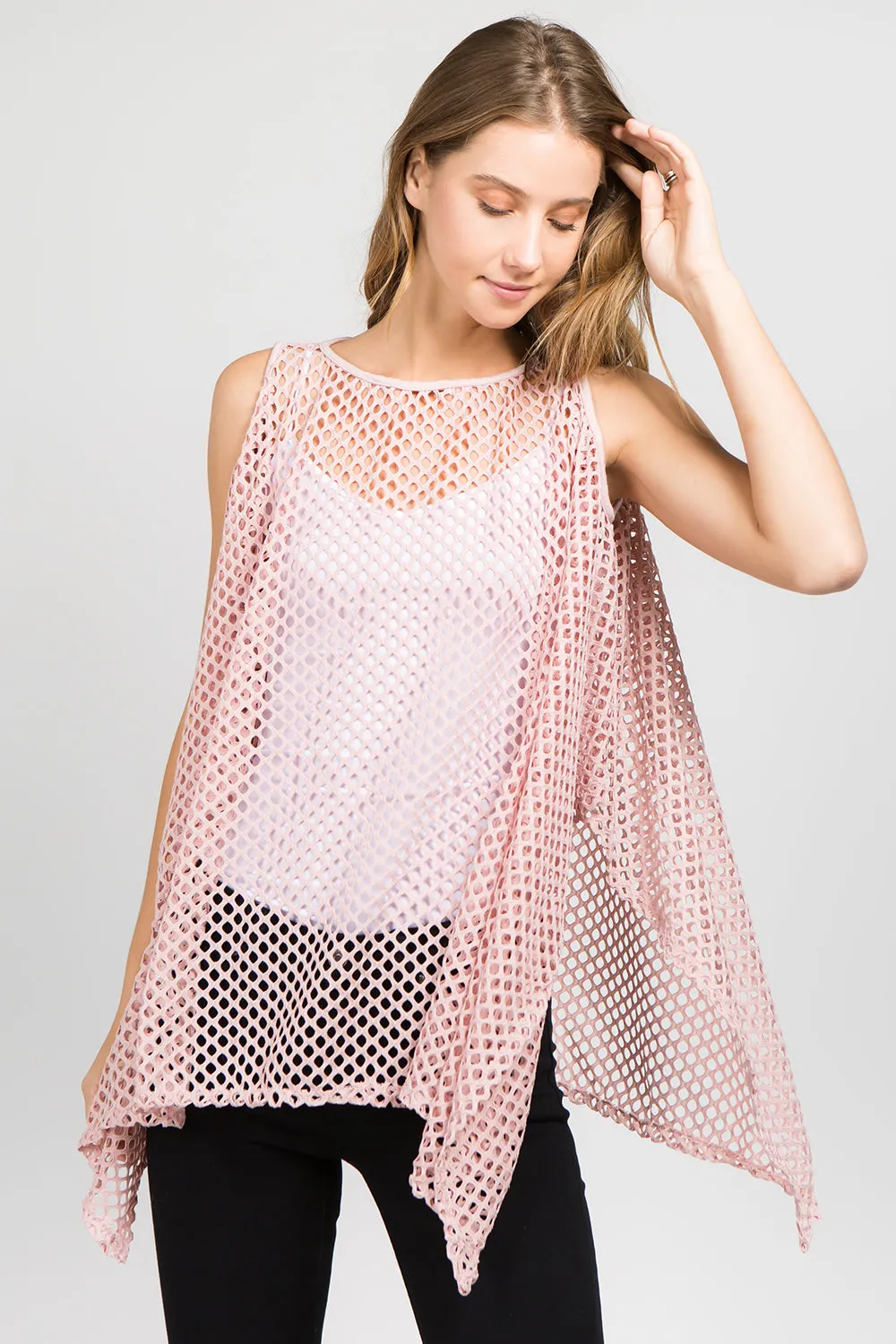 PP-8631 solid color fishnet poncho with open shoulder