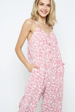 Print Crop Jumpsuit with Adjustable Shoulder Spaghetti Straps