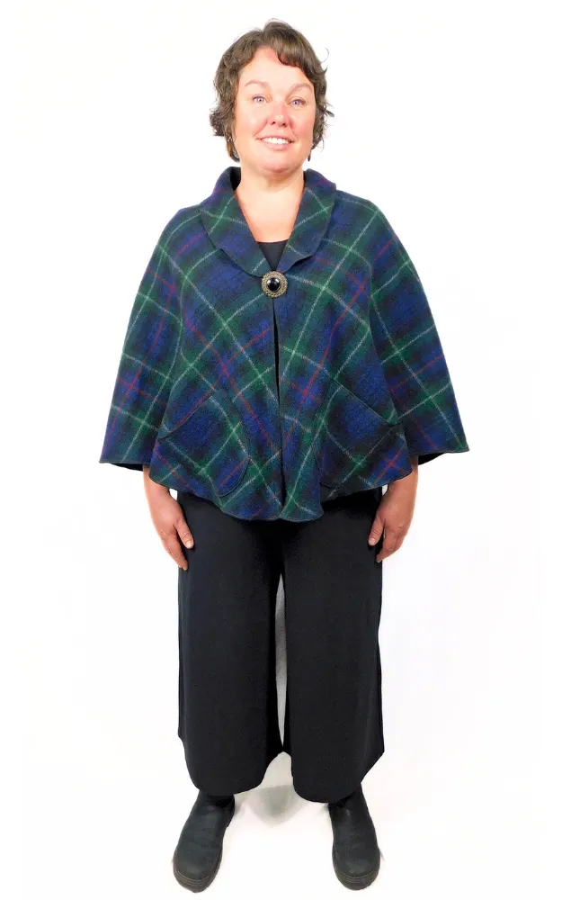 Recycled Yarn Wool Tartan Cape Jacket - McKenzie Tartan - Design Studio - Size L-2XL