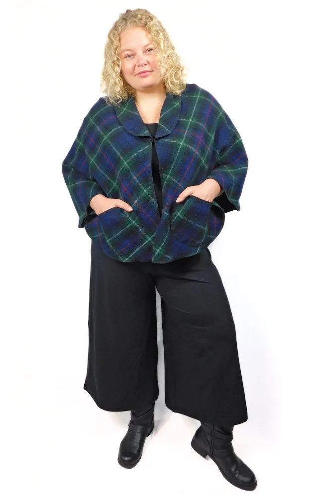 Recycled Yarn Wool Tartan Cape Jacket - McKenzie Tartan - Design Studio - Size L-2XL