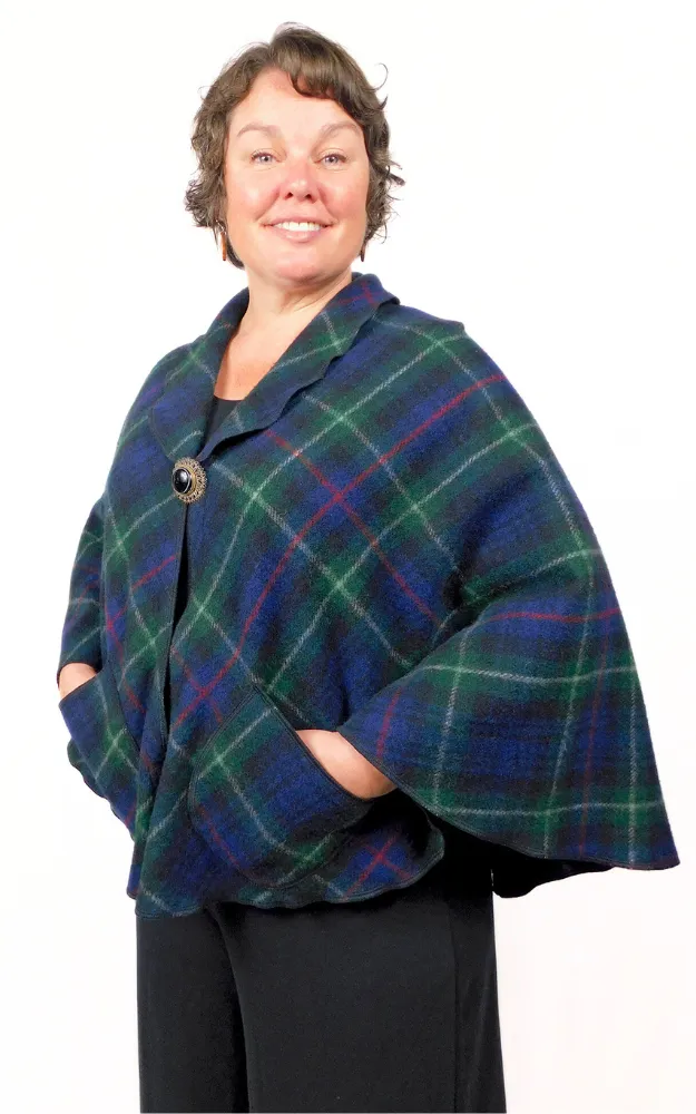 Recycled Yarn Wool Tartan Cape Jacket - McKenzie Tartan - Design Studio - Size L-2XL