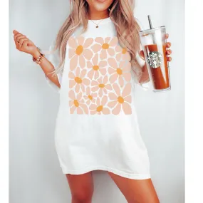 Retro Daisies, Hippie, Abstract Hand-Drawn Comfort Colors® T-Shirt, T-Shirt Dress, Psychedelic, Groovy Flower Shapes Tee