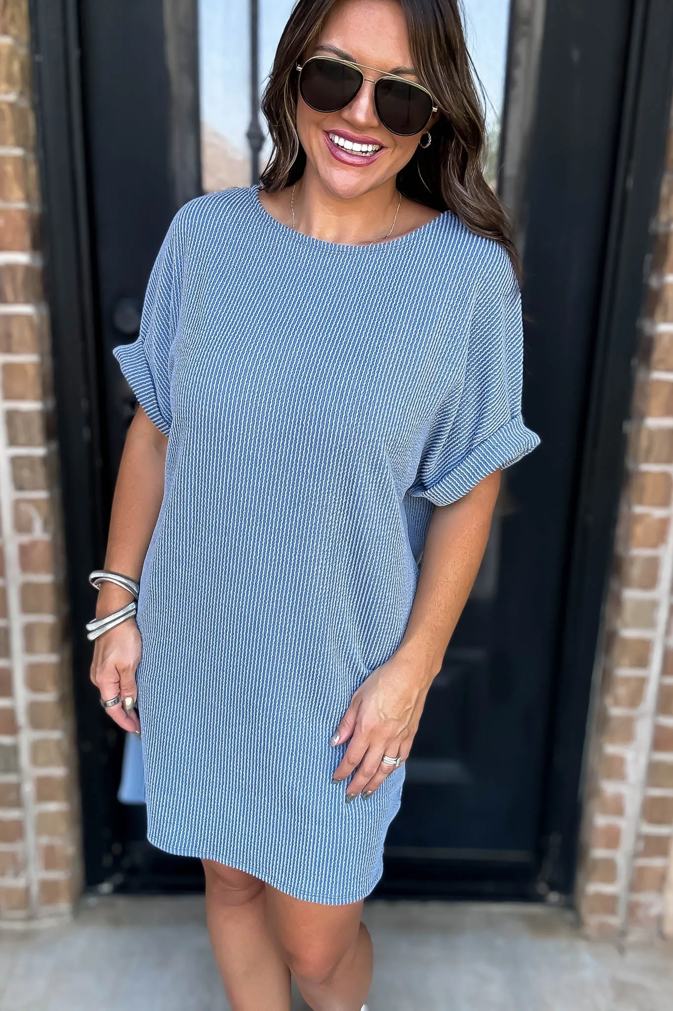 Ribbed Blue Knit Dress