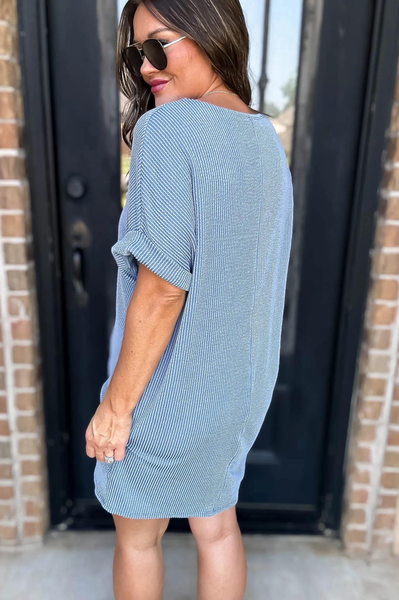 Ribbed Blue Knit Dress