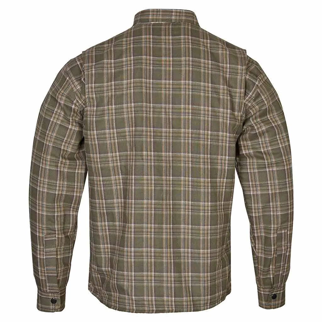 RIDERACT® Men's Motorcycle Riding Reinforced Flannel Riding Shirt Khaki Checked