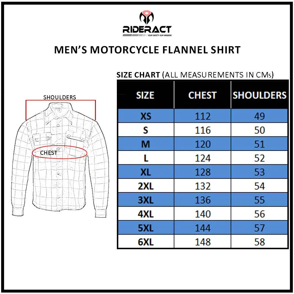 RIDERACT® Men's Motorcycle Riding Reinforced Flannel Riding Shirt Khaki Checked