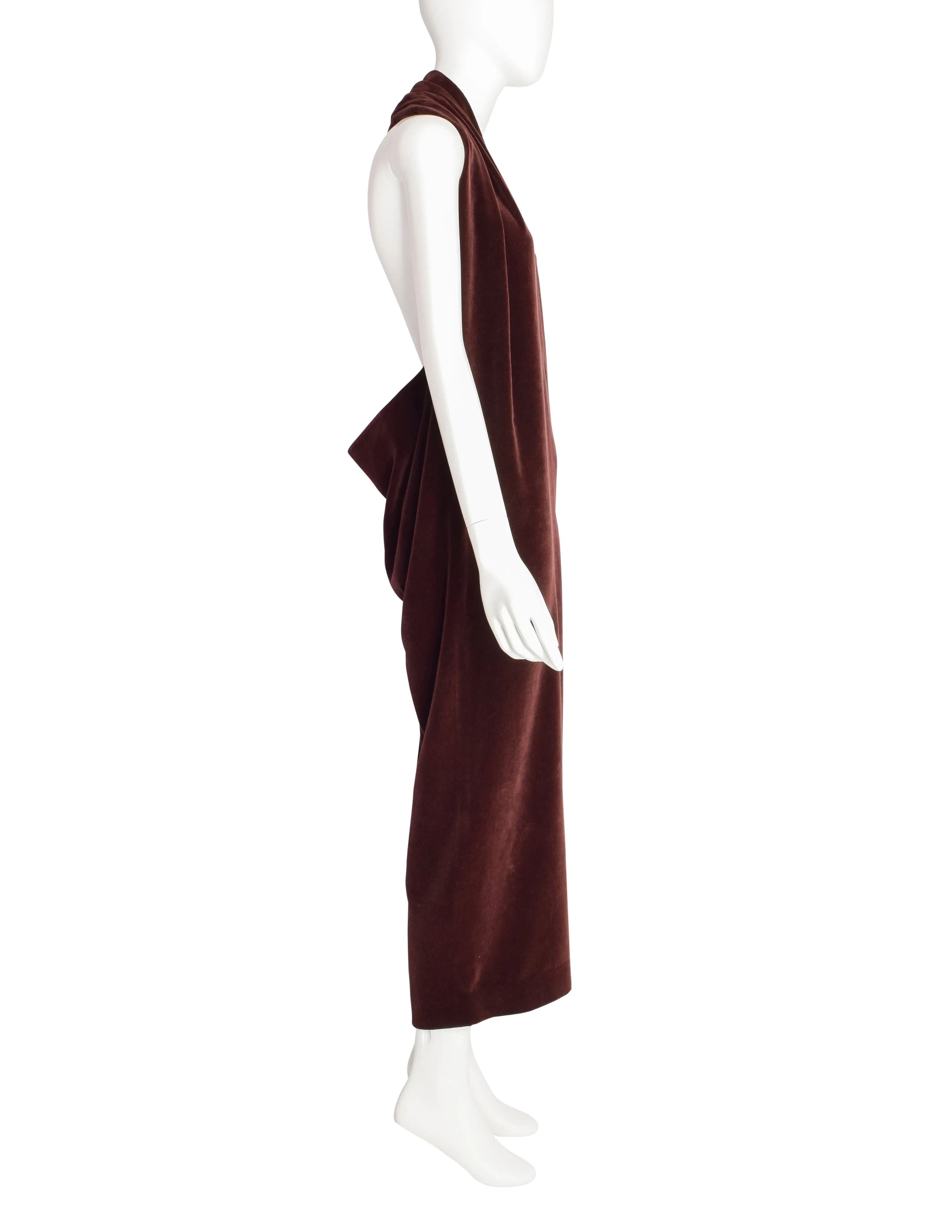 Romeo Gigli Vintage 1989 Oversized Slouchy Brown Velvet Halter Jumpsuit