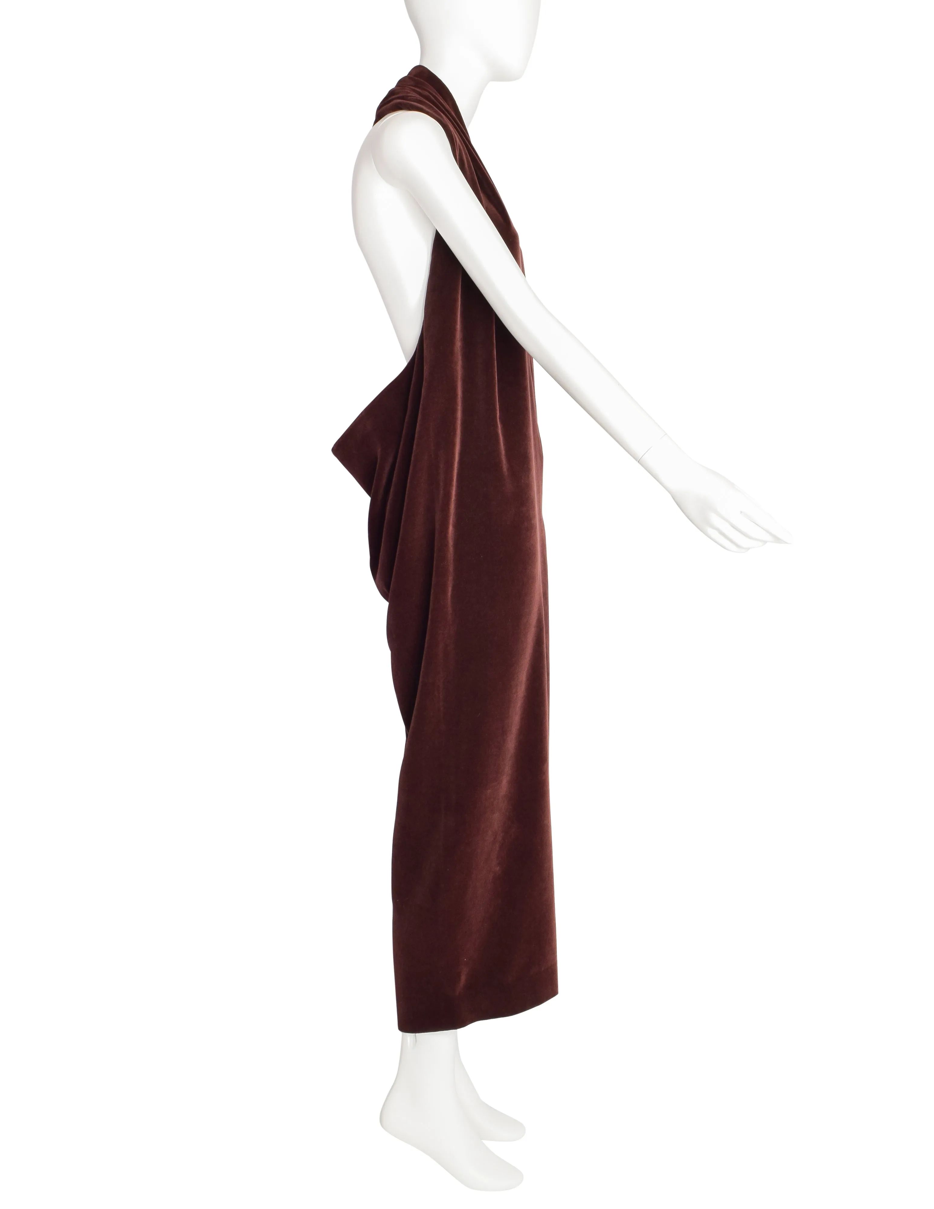 Romeo Gigli Vintage 1989 Oversized Slouchy Brown Velvet Halter Jumpsuit