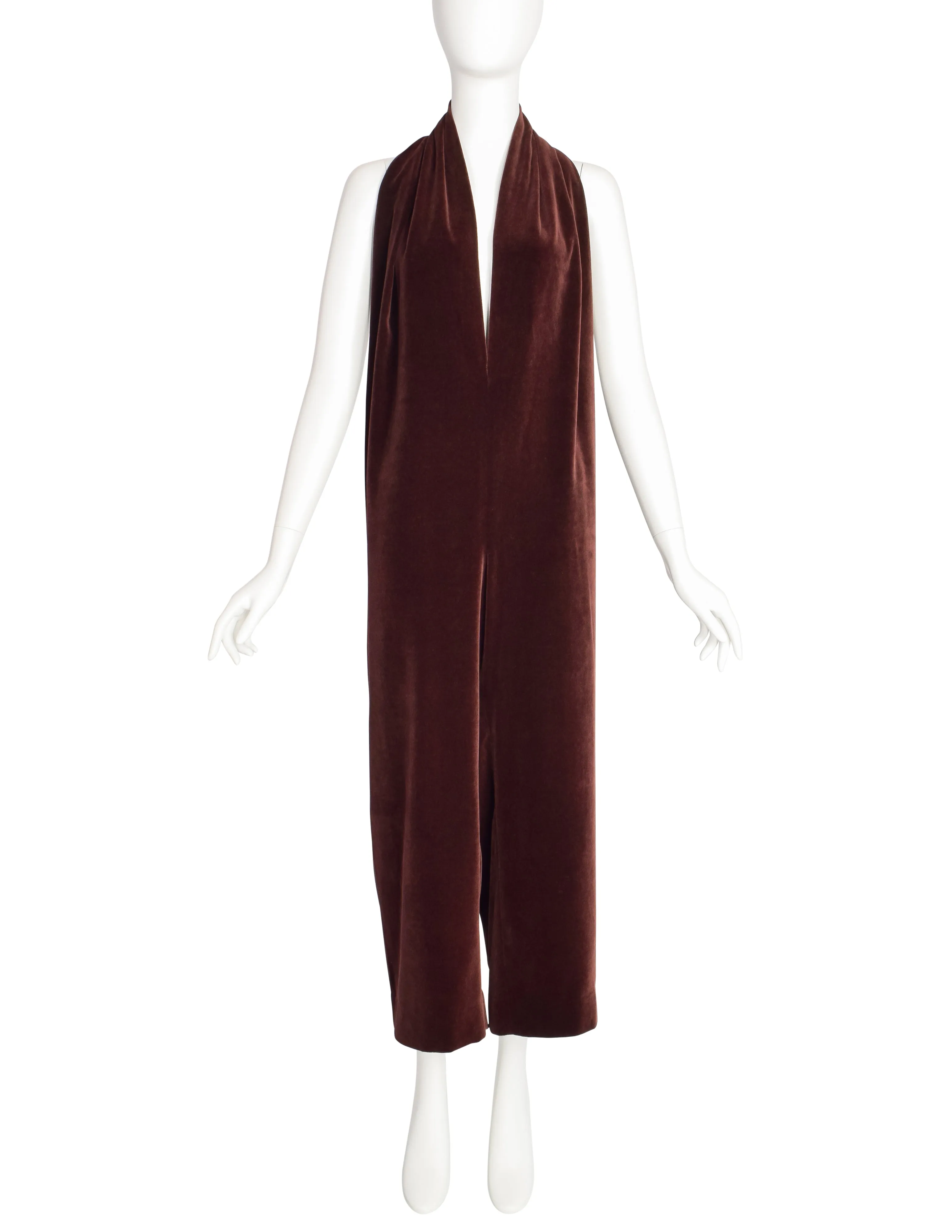 Romeo Gigli Vintage 1989 Oversized Slouchy Brown Velvet Halter Jumpsuit